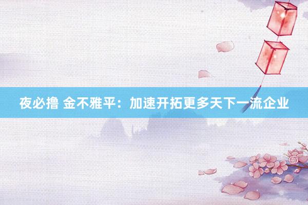 夜必撸 金不雅平：加速开拓更多天下一流企业